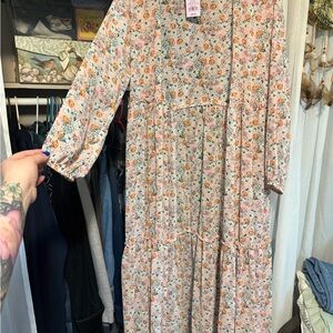 Floral Long Sleeve Coral Duster - M/L